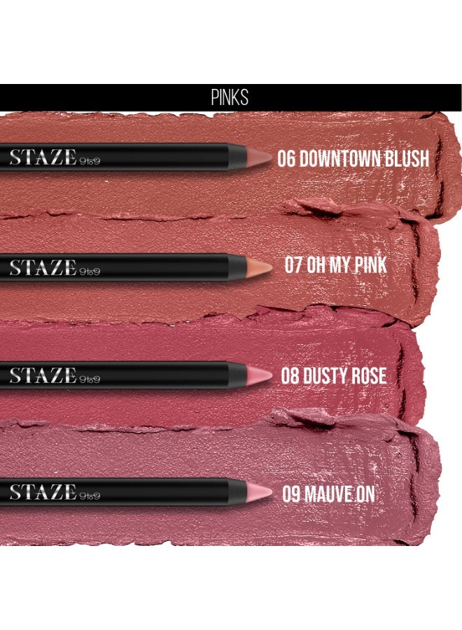 Staze 9to9 Pout On Matte + Smudgeproof Lip Crayon | Non-Drying, Transferproof & Sharpenable| Pigmented Matte Finish | 12-Hour Stay | Lightweight | 06 Downtown Blush | 3.5 g - Image 3